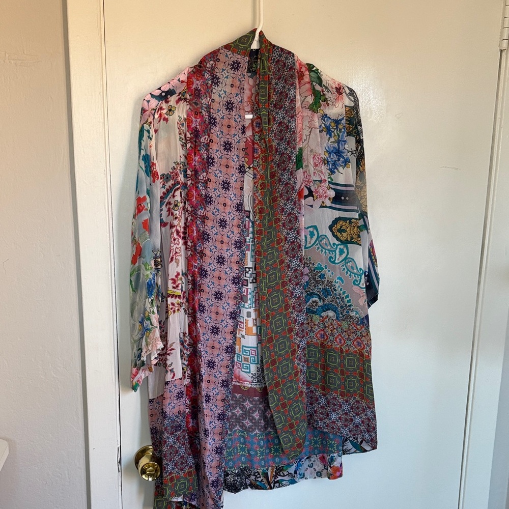 Johnny Was JWLA Multicolor Kimono Jacket Small Bohemian Feminine Coastal Cowgirl